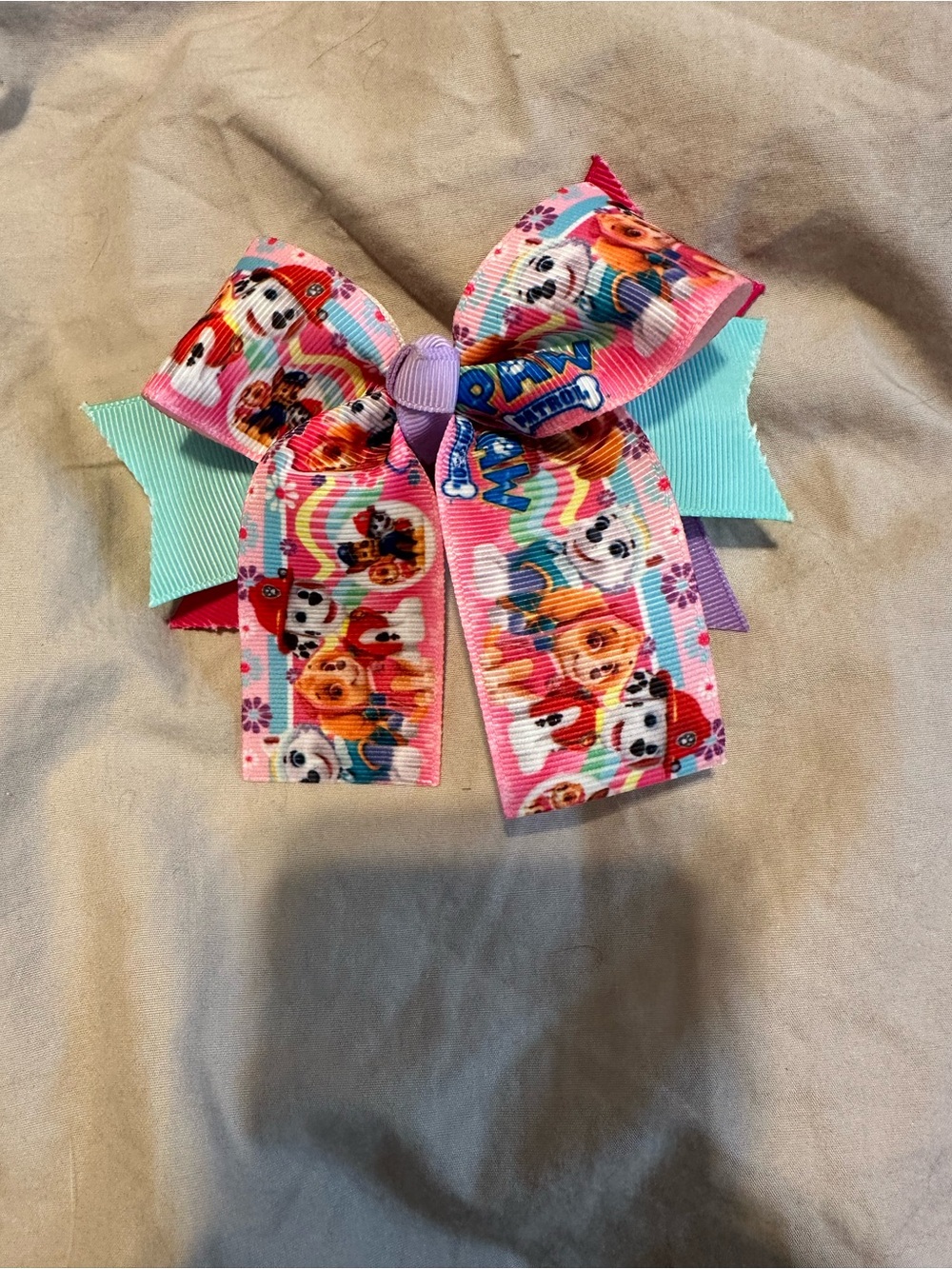 Paw Patrol Pink & Aqua Layered Kids Hair Bow